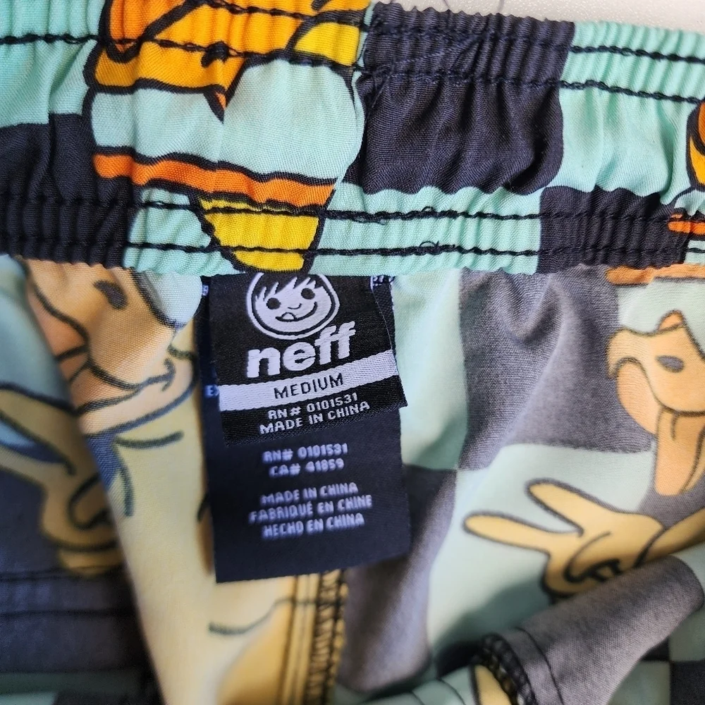 Neff Boys Ducky Swim Trunks Aqua Blue Yellow Polyester Spandex Drawstring Sz M